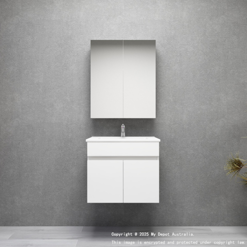 600MM Gloss White PVC Bathroom Vanity 2 Doors Wall Hung Cabinet Only 