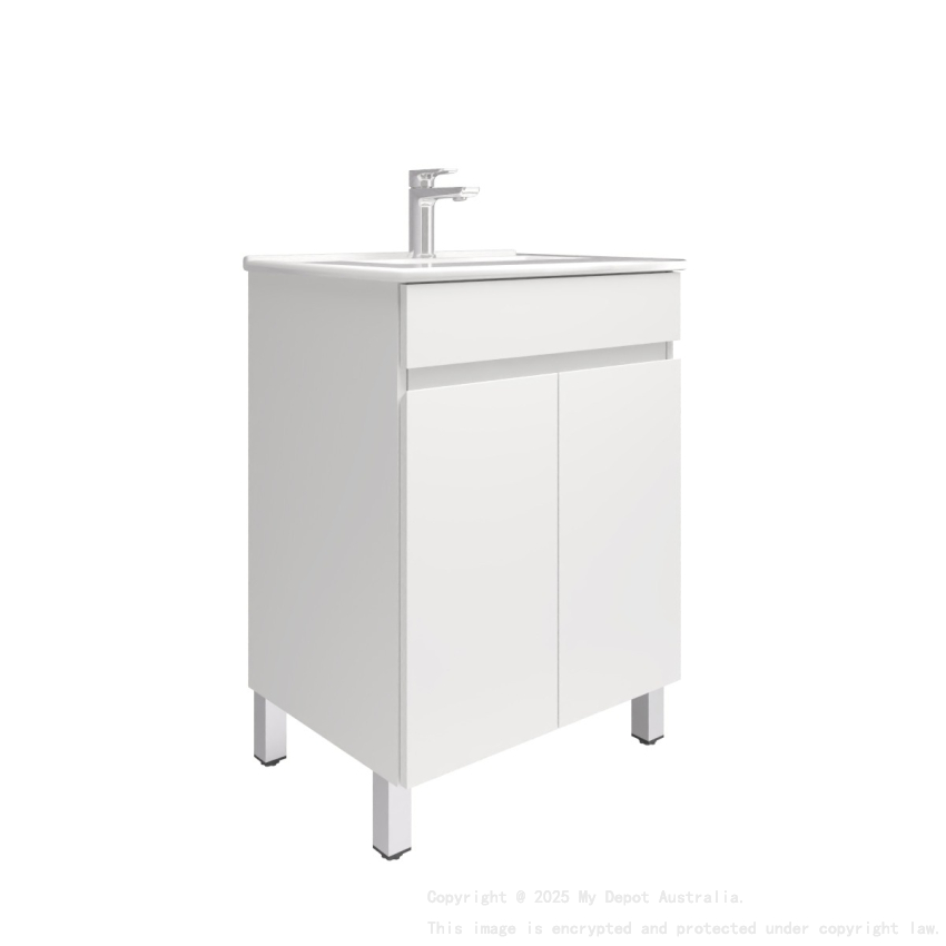 600MM Gloss White PVC Bathroom Vanity 2 Doors Free standing Cabinet Only 