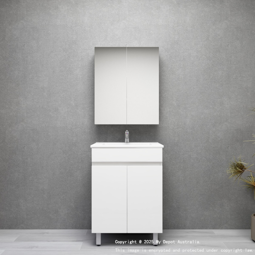 600MM Gloss White PVC Bathroom Vanity 2 Doors Free standing Cabinet Only 