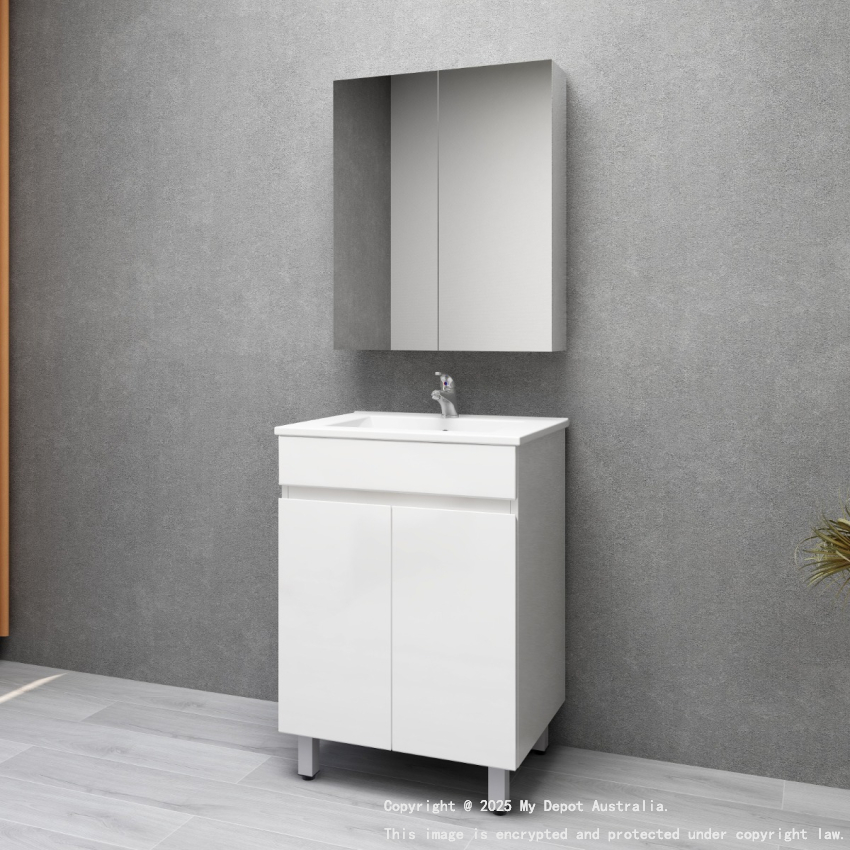 600MM Gloss White PVC Bathroom Vanity 2 Doors Free standing Cabinet Only 