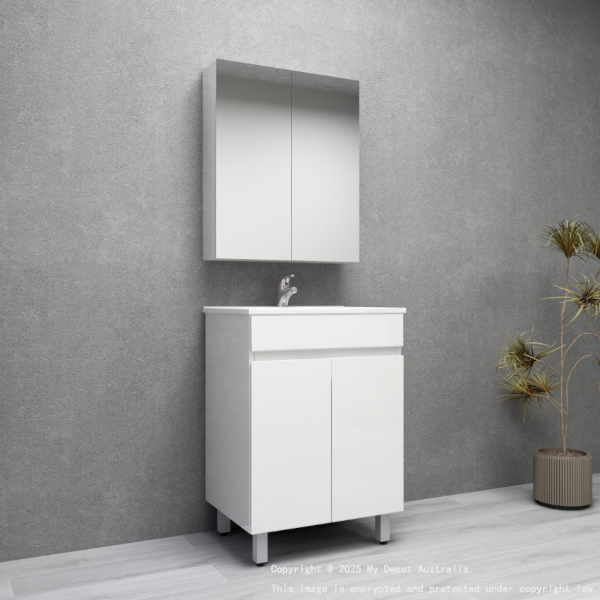 600MM Gloss White PVC Bathroom Vanity 2 Doors Free standing Cabinet Only 