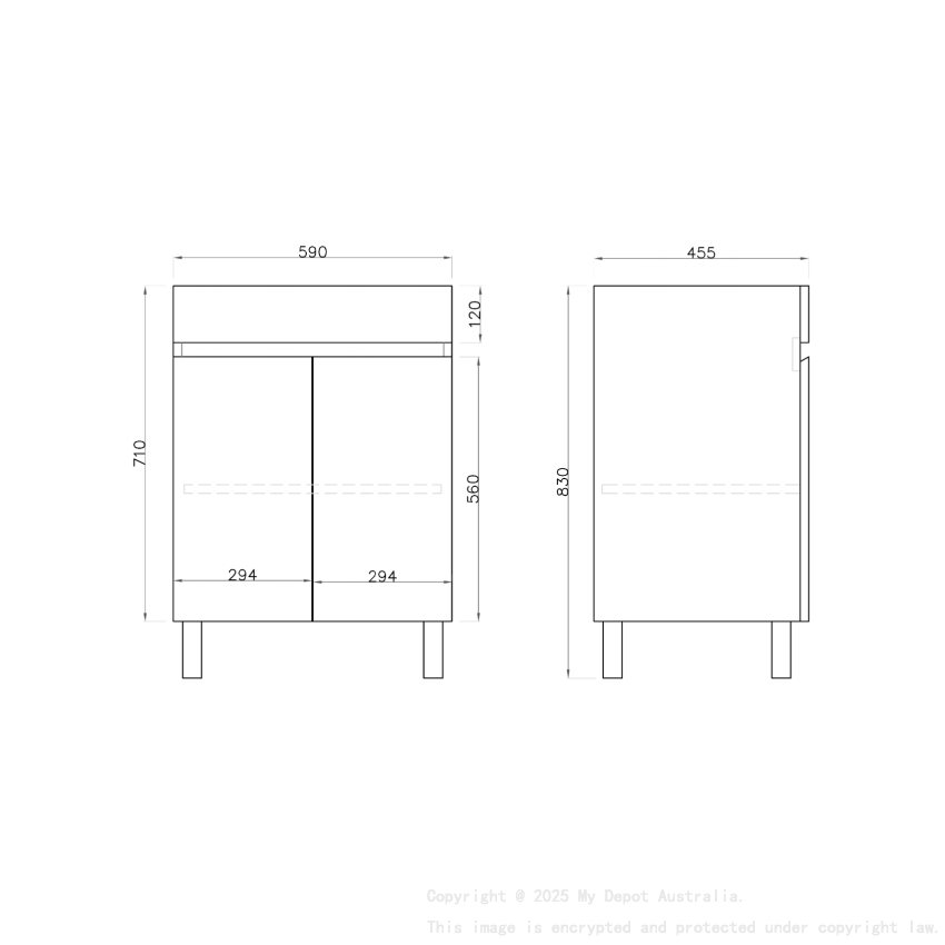 600MM Gloss White PVC Bathroom Vanity 2 Doors Free standing Cabinet Only 