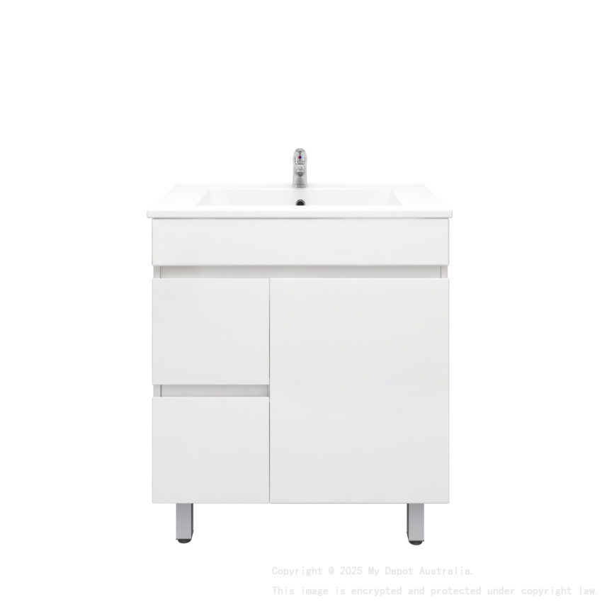 750MM Narrow Gloss White PVC Bathroom Vanity Left Drawers Free standing Cabinet Only 