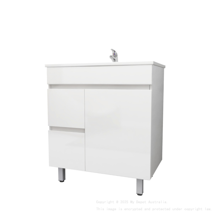750MM Narrow Gloss White PVC Bathroom Vanity Left Drawers Free standing Cabinet Only 