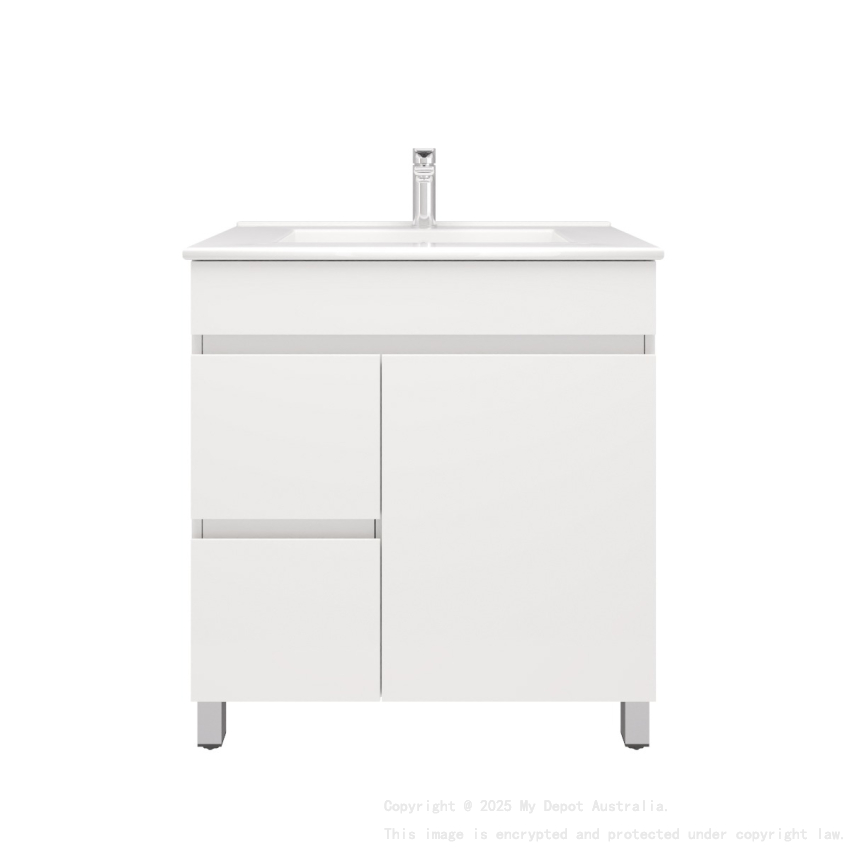 750MM Gloss White PVC Bathroom Vanity Left Drawers Free standing Cabinet Only