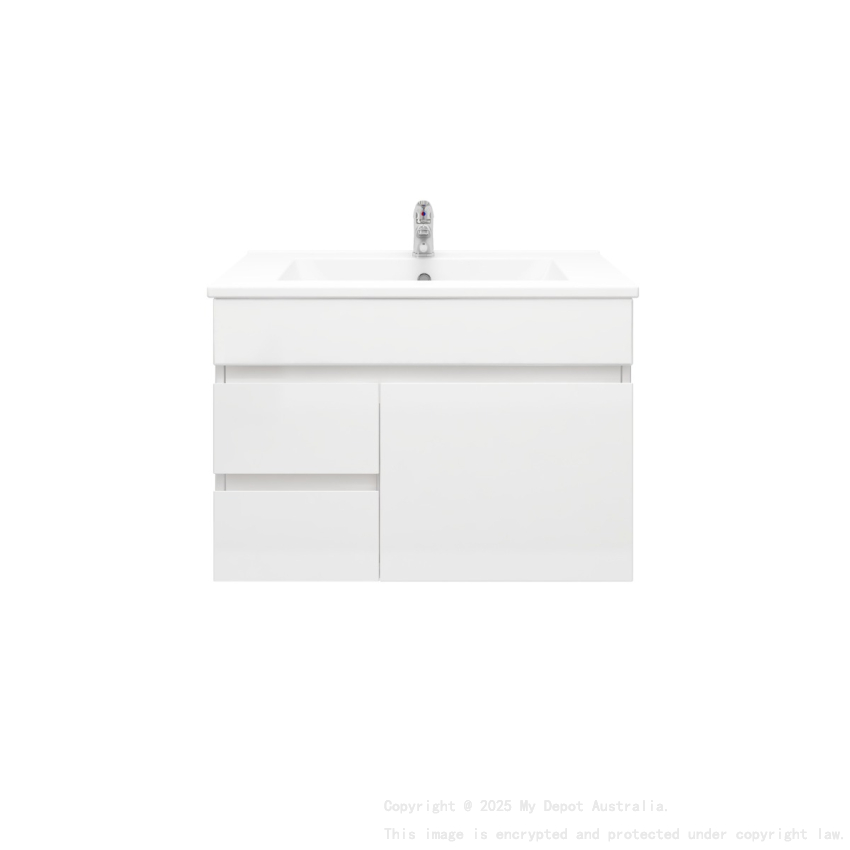 750MM Gloss White PVC Bathroom Vanity Left Drawers Wall Hung Cabinet Only 