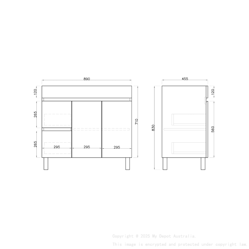 900MM Gloss White PVC Bathroom Vanity Left Drawers Free standing Cabinet Only