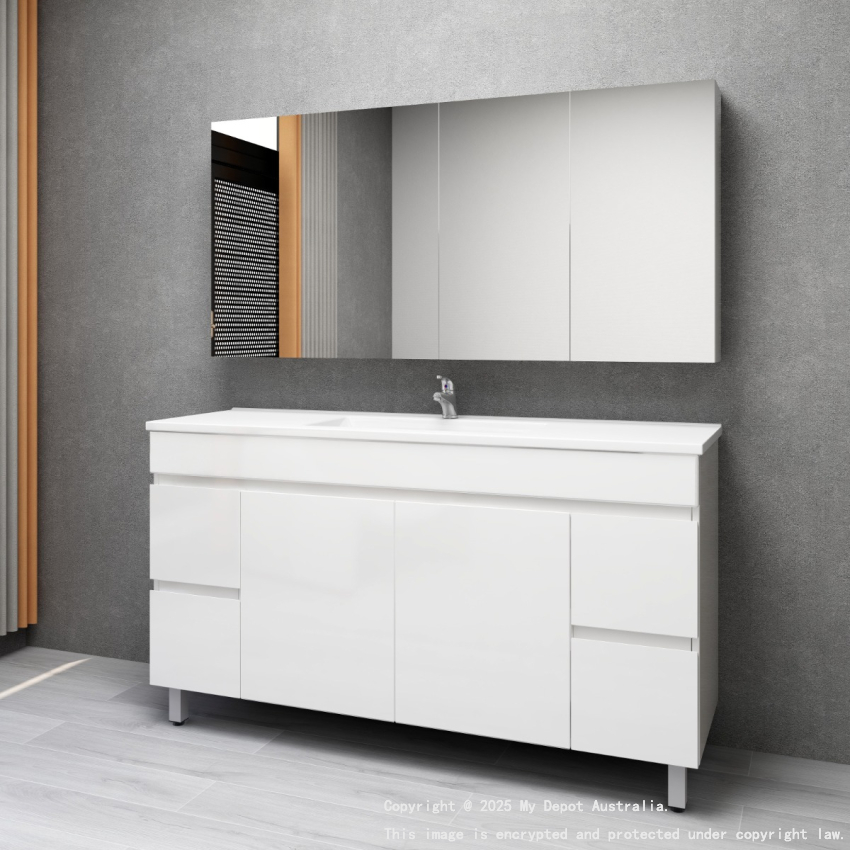 1500MM Gloss White PVC Bathroom Vanity 4S/DR 2M/DR Wall Hung Cabinet Only