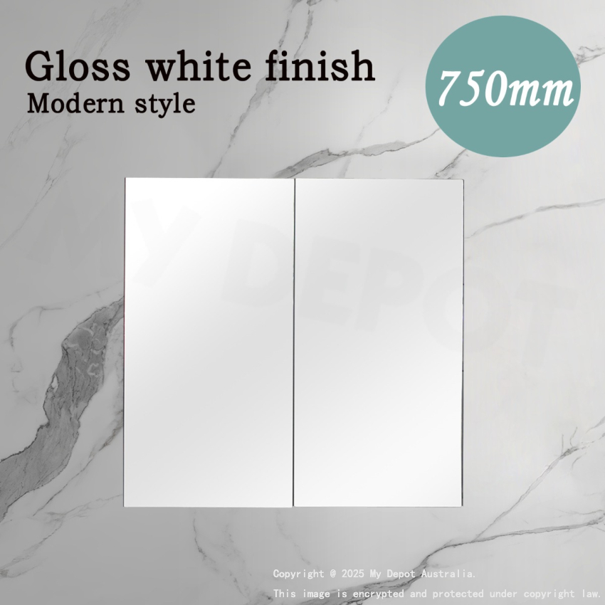 750MM Pencil Edge Gloss White 2 Doors PVC Shaving Cabinet
