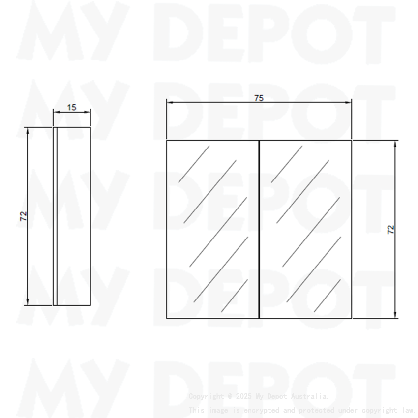 750MM Pencil Edge Gloss White 2 Doors PVC Shaving Cabinet