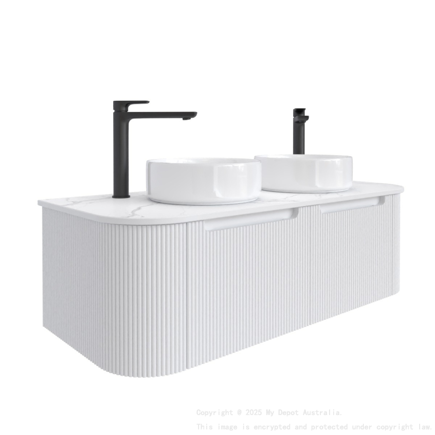 1200mm Matte White 2PAC PVC 2/DW Curved Ribbed Design Wall Hung Cabinet Only