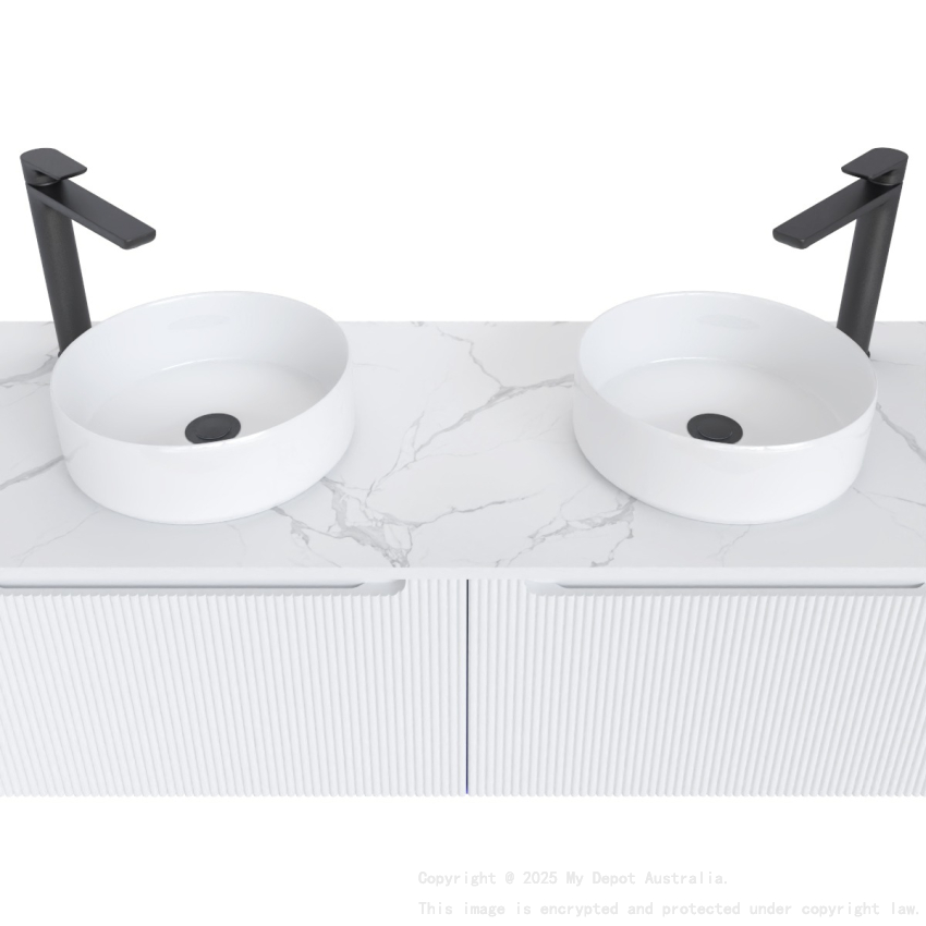 1500mm Matte White 2PAC PVC 2/DW Curved Ribbed Design Wall Hung Cabinet Only