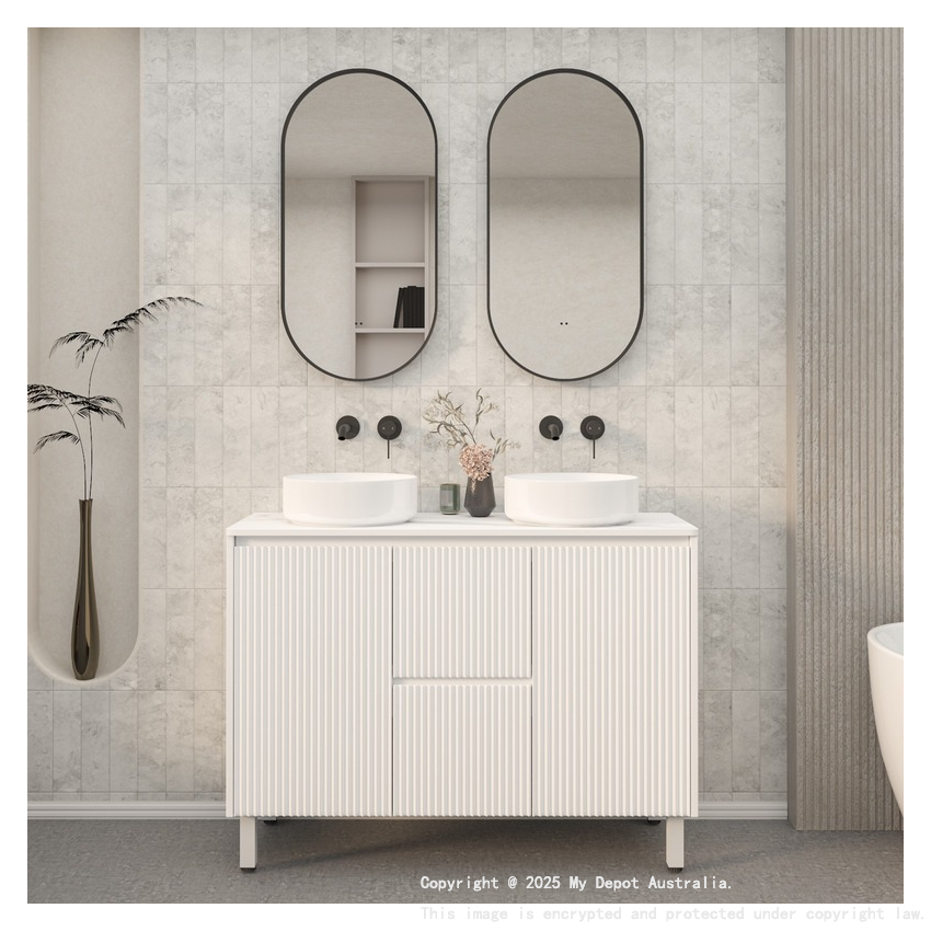 1200mm Brio Fluted Design PVC Matte White Freestanding Elegant Wave-Like Bathroom Vanity Cabinet Only