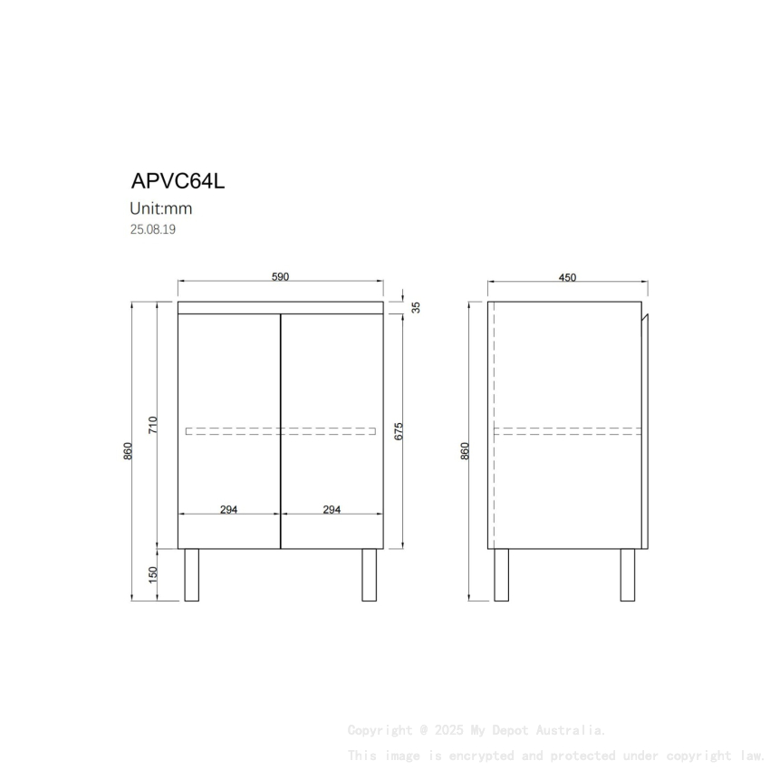 600Lx830Hx450Dmm Gloss White 2PAC PVC Two Doors Freestanding Vanity Cabinet Only