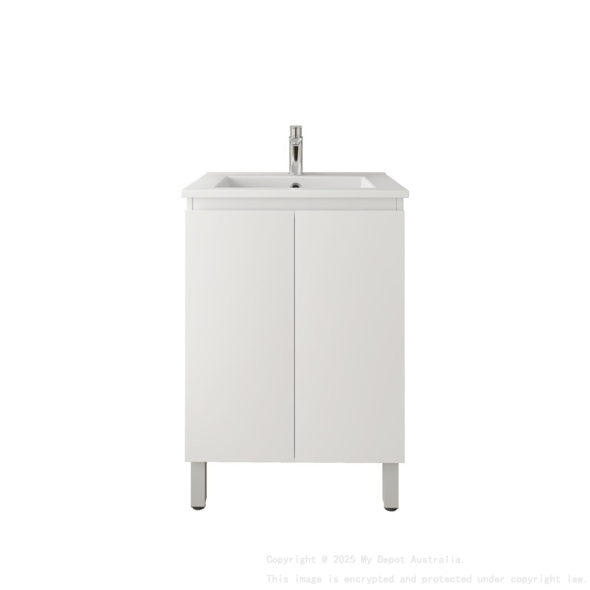 600Lx830Hx450Dmm Gloss White 2PAC PVC Two Doors Freestanding Vanity Cabinet Only
