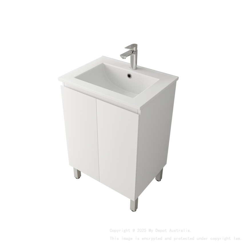 600Lx830Hx450Dmm Gloss White 2PAC PVC Two Doors Freestanding Vanity Cabinet Only