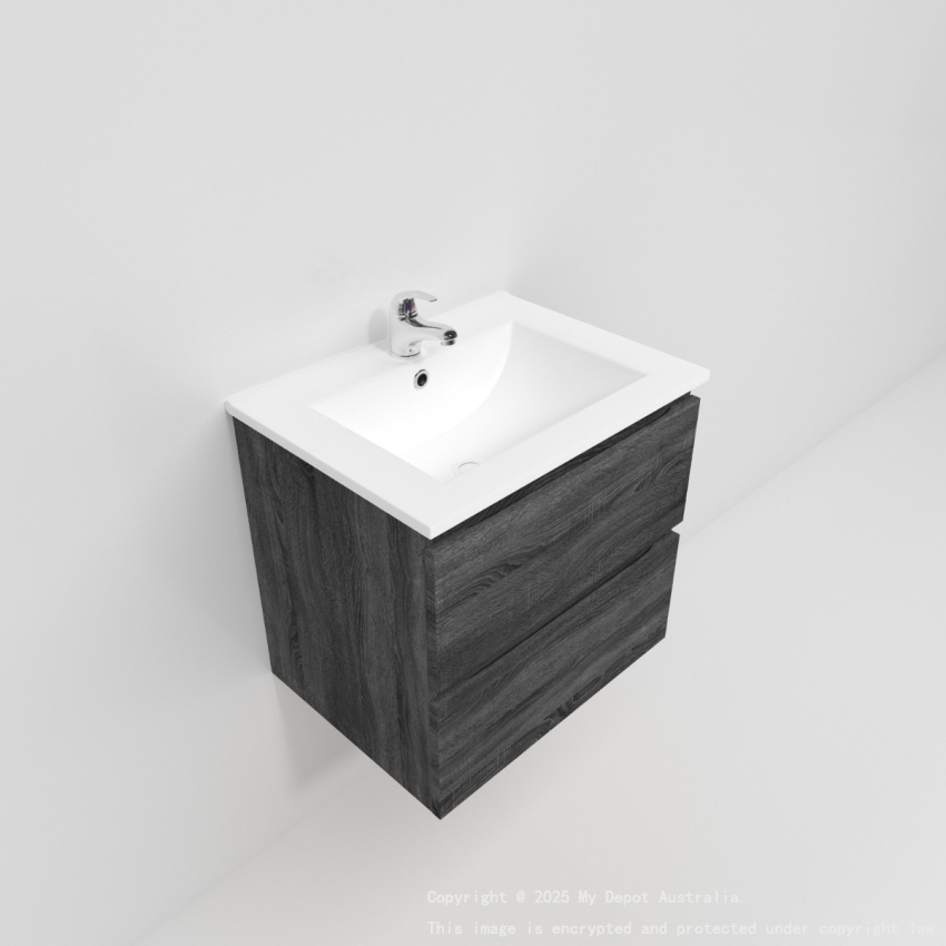 600mm Dark Grey MDF Bathroom Vanity 2 Drawers Wall Hung Cabinet Only 