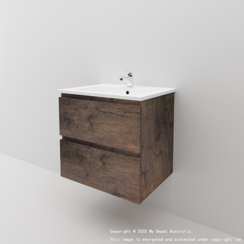 600mm Dark Oak MDF Bathroom Vanity 2 Drawers Wall Hung Cabinet Only 