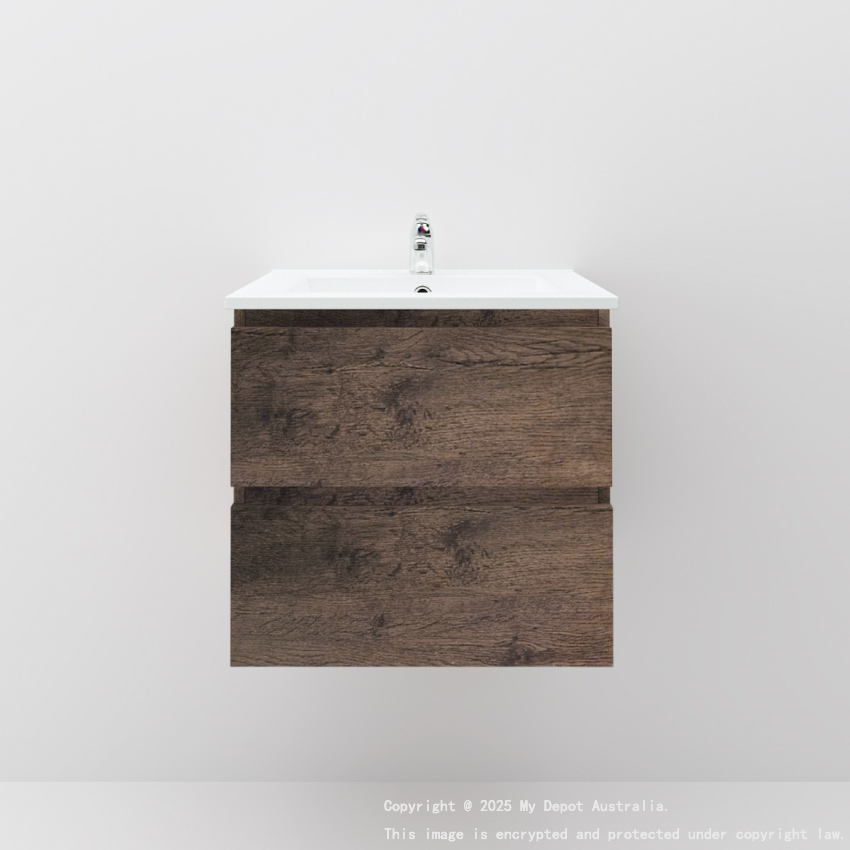 600mm Dark Oak MDF Bathroom Vanity 2 Drawers Wall Hung Cabinet Only 