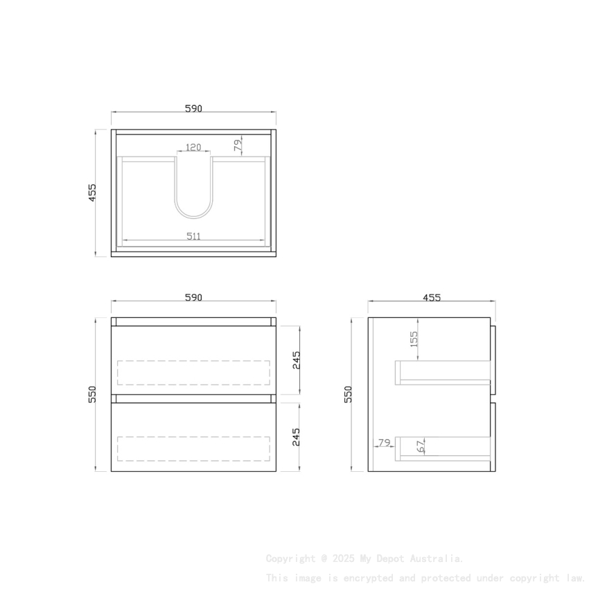 600mm Matte White MDF Bathroom Vanity 2 Drawers Wall Hung Cabinet Only 