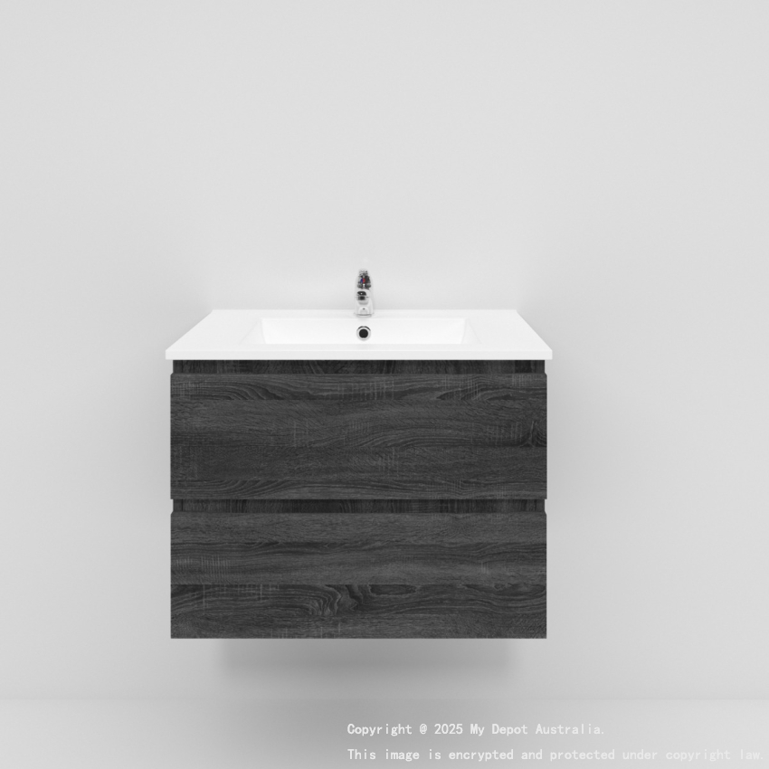 750mm Dark Grey MDF Bathroom Vanity 2 Drawers Wall Hung Cabinet Only 