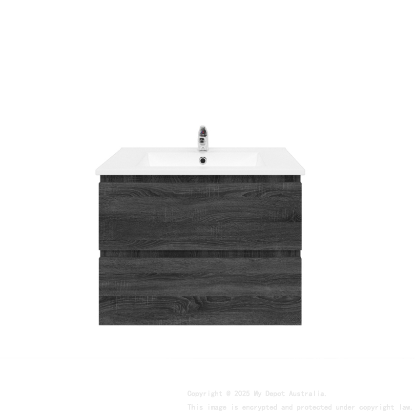 750mm Dark Grey MDF Bathroom Vanity 2 Drawers Wall Hung Cabinet Only 