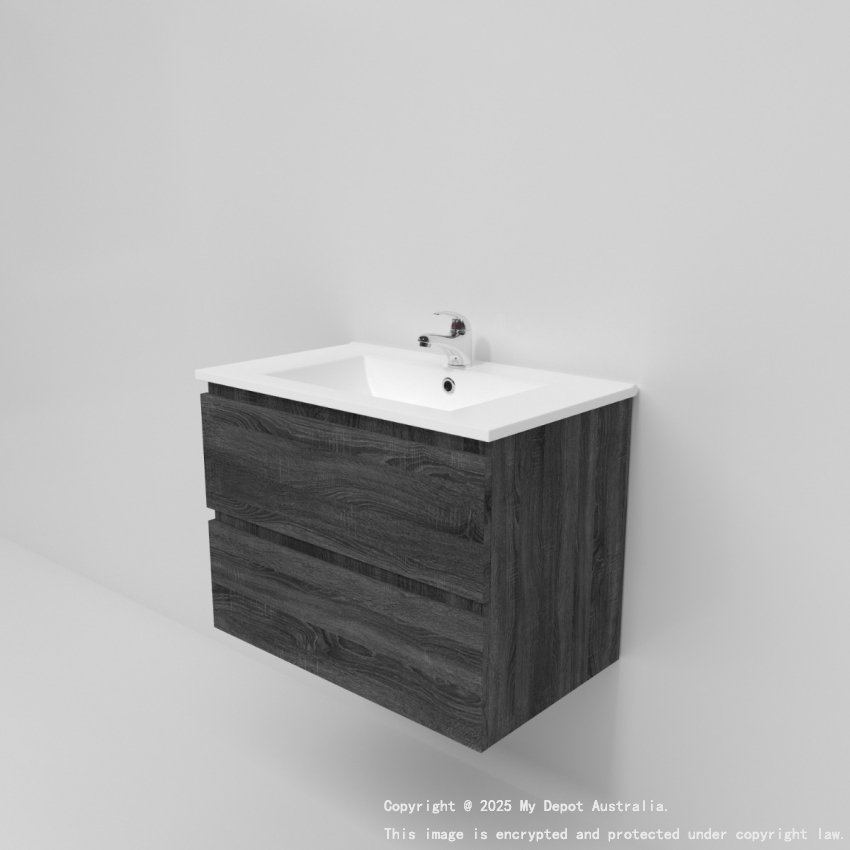 750mm Dark Grey MDF Bathroom Vanity 2 Drawers Wall Hung Cabinet Only 