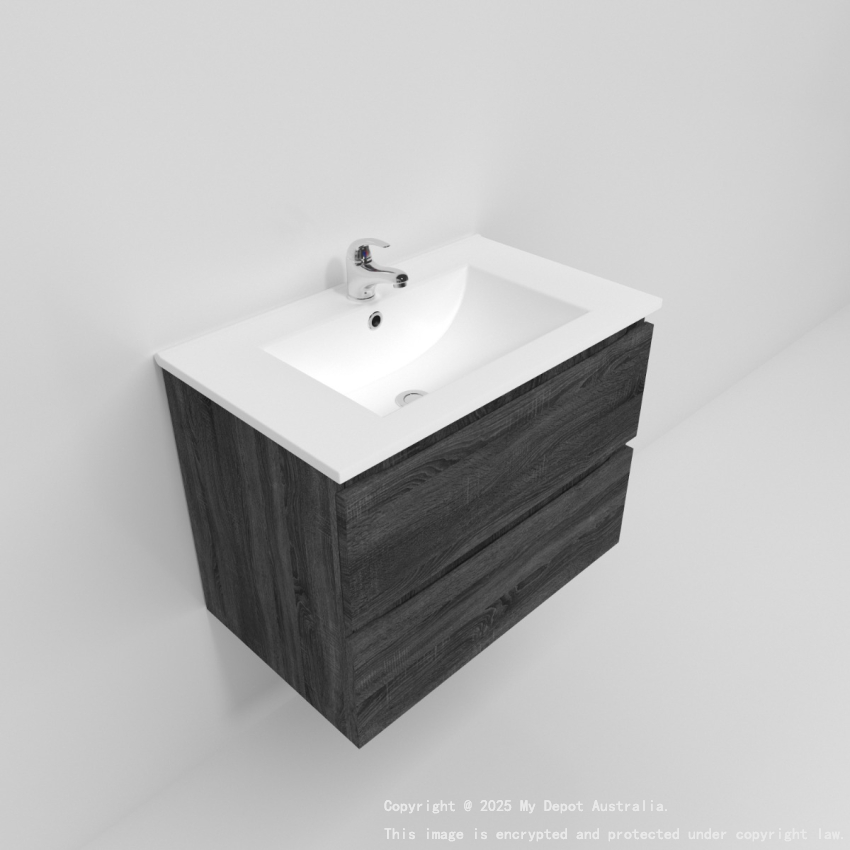 750mm Dark Grey MDF Bathroom Vanity 2 Drawers Wall Hung Cabinet Only 