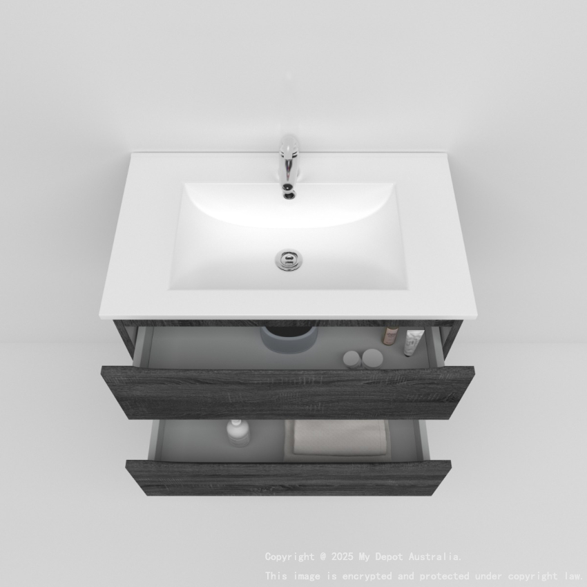 750mm Dark Grey MDF Bathroom Vanity 2 Drawers Wall Hung Cabinet Only 