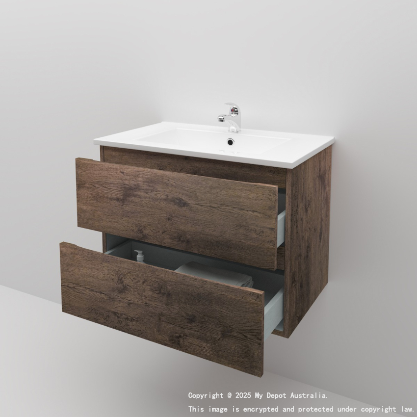 750mm Dark Oak MDF Bathroom Vanity 2 Drawers Wall Hung Cabinet Only 