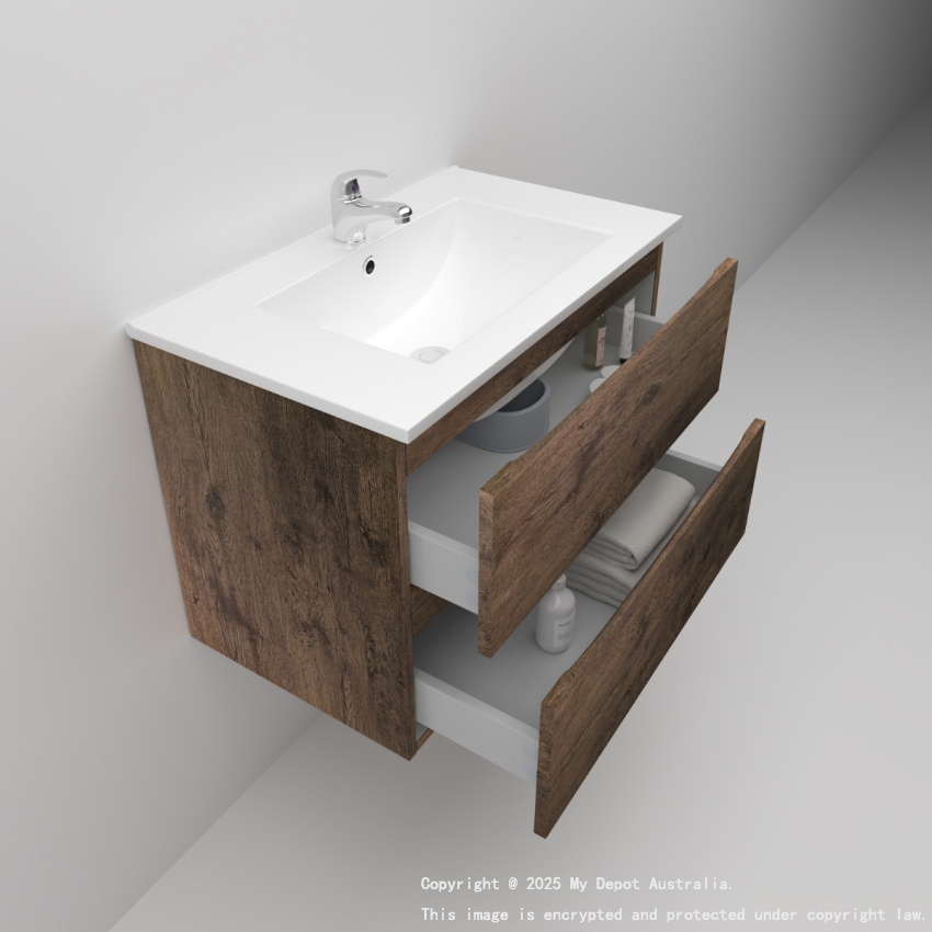 750mm Dark Oak MDF Bathroom Vanity 2 Drawers Wall Hung Cabinet Only 