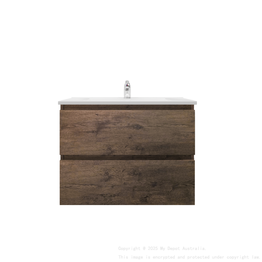 750mm Dark Oak MDF Bathroom Vanity 2 Drawers Wall Hung Cabinet Only 