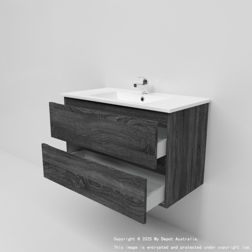 900mm Dark Grey MDF Bathroom Vanity 2 Drawers Wall Hung Cabinet Only 