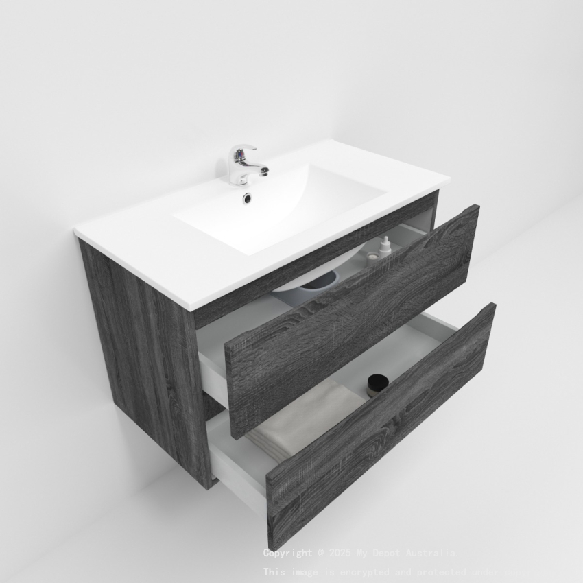 900mm Dark Grey MDF Bathroom Vanity 2 Drawers Wall Hung Cabinet Only 