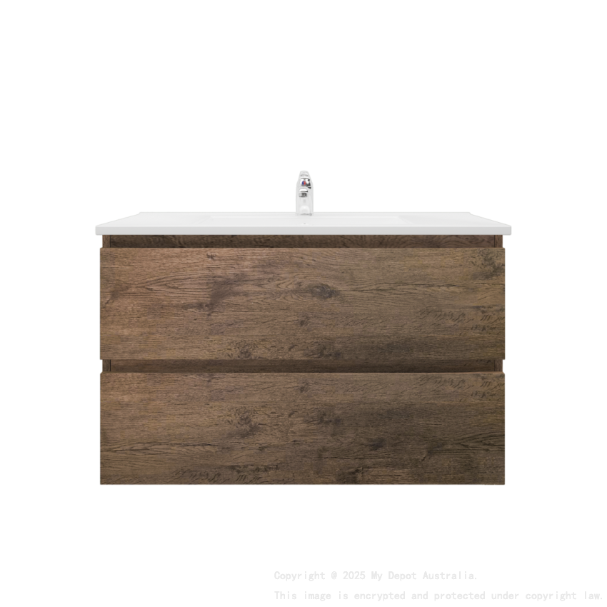 900mm Dark Oak MDF Bathroom Vanity 2 Drawers Wall Hung Cabinet Only 