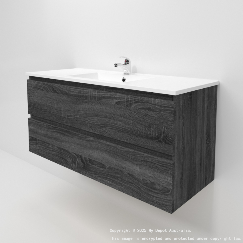 1200mm Dark Grey MDF Bathroom Vanity 2 Drawers Wall Hung Cabinet Only 