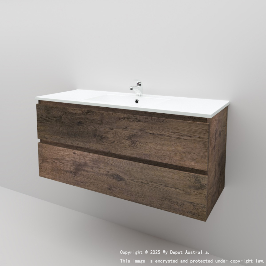 1200mm Dark Oak MDF Bathroom Vanity 2 Drawers Wall Hung Cabinet Only 
