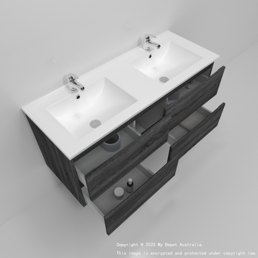 1200mm Dark Grey MDF Bathroom Vanity 4 Drawers Wall Hung Cabinet Only 