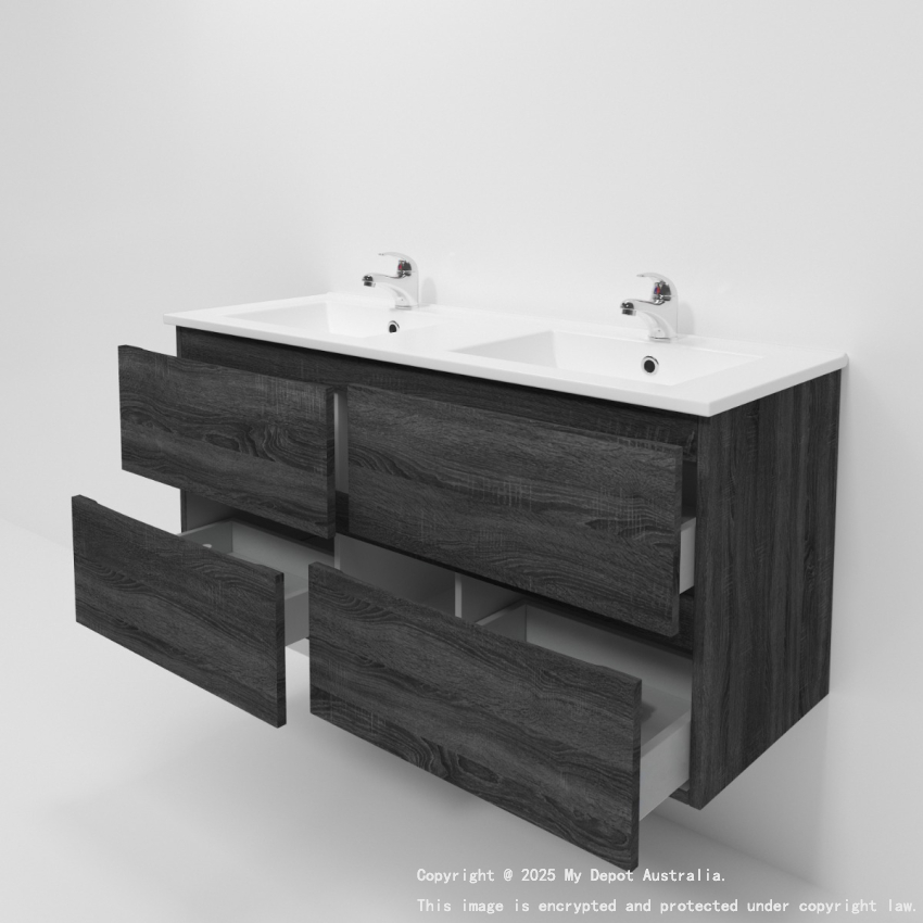 1200mm Dark Grey MDF Bathroom Vanity 4 Drawers Wall Hung Cabinet Only 