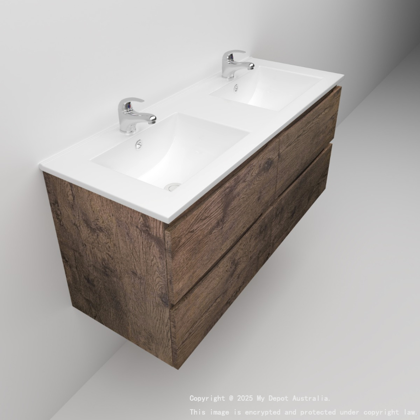 1200mm Dark Oak MDF Bathroom Vanity 4 Drawers Wall Hung Cabinet Only 