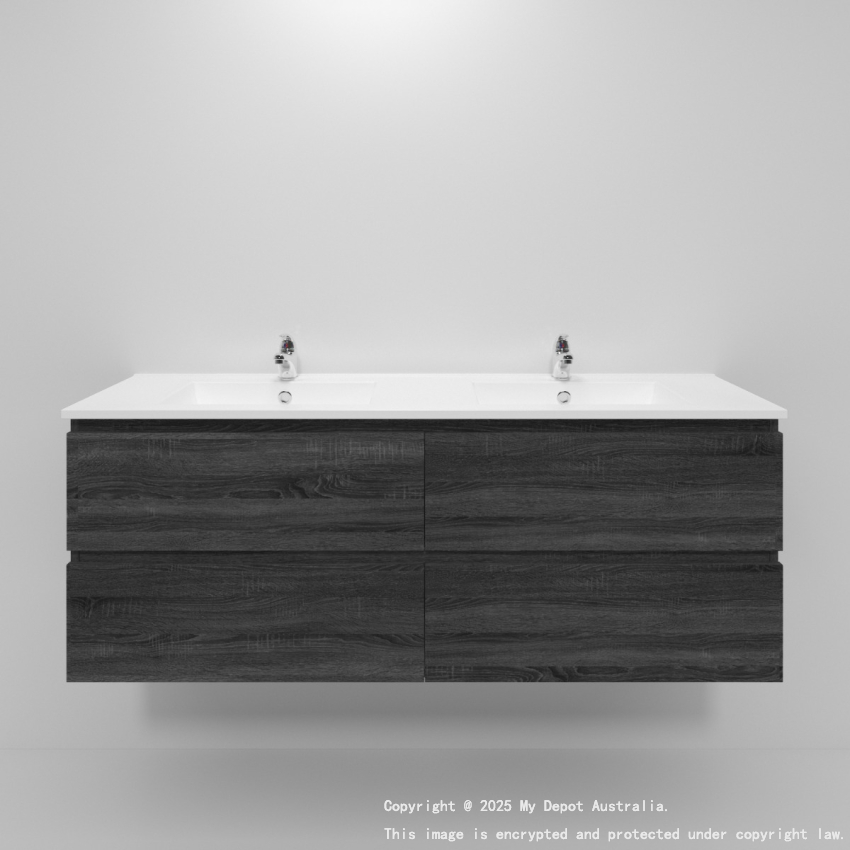 1500mm Dark Grey MDF Bathroom Vanity 4 Drawers Wall Hung Cabinet Only 
