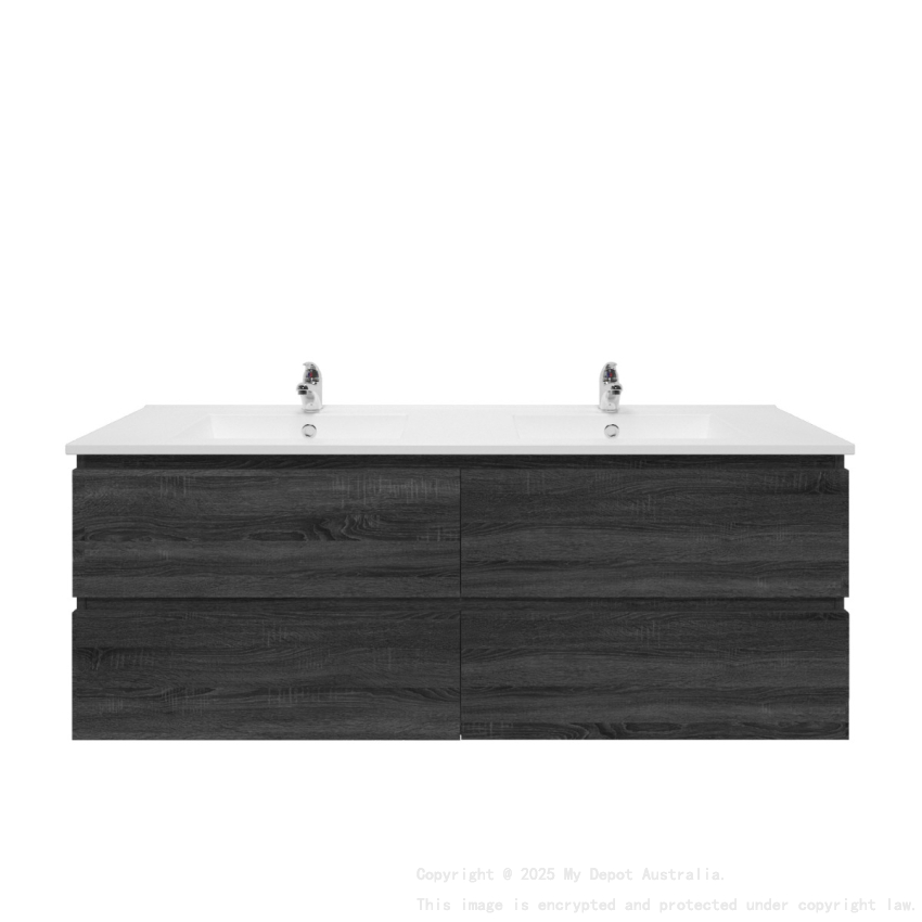 1500mm Dark Grey MDF Bathroom Vanity 4 Drawers Wall Hung Cabinet Only 