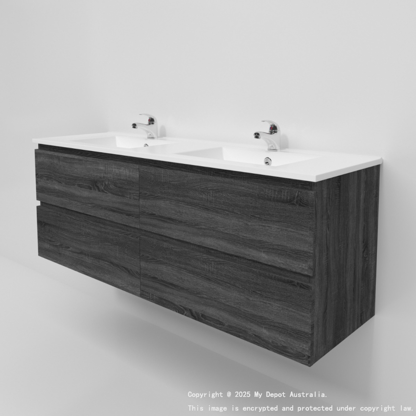 1500mm Dark Grey MDF Bathroom Vanity 4 Drawers Wall Hung Cabinet Only 