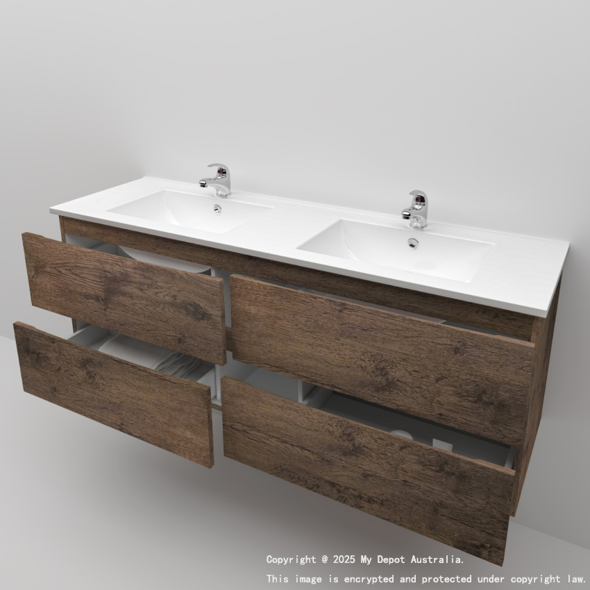 1500mm Dark Oak MDF Bathroom Vanity 4 Drawers Wall Hung Cabinet Only 