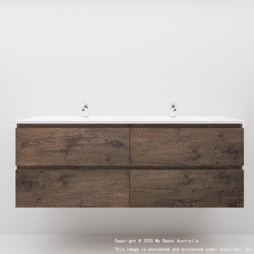 1500mm Dark Oak MDF Bathroom Vanity 4 Drawers Wall Hung Cabinet Only 