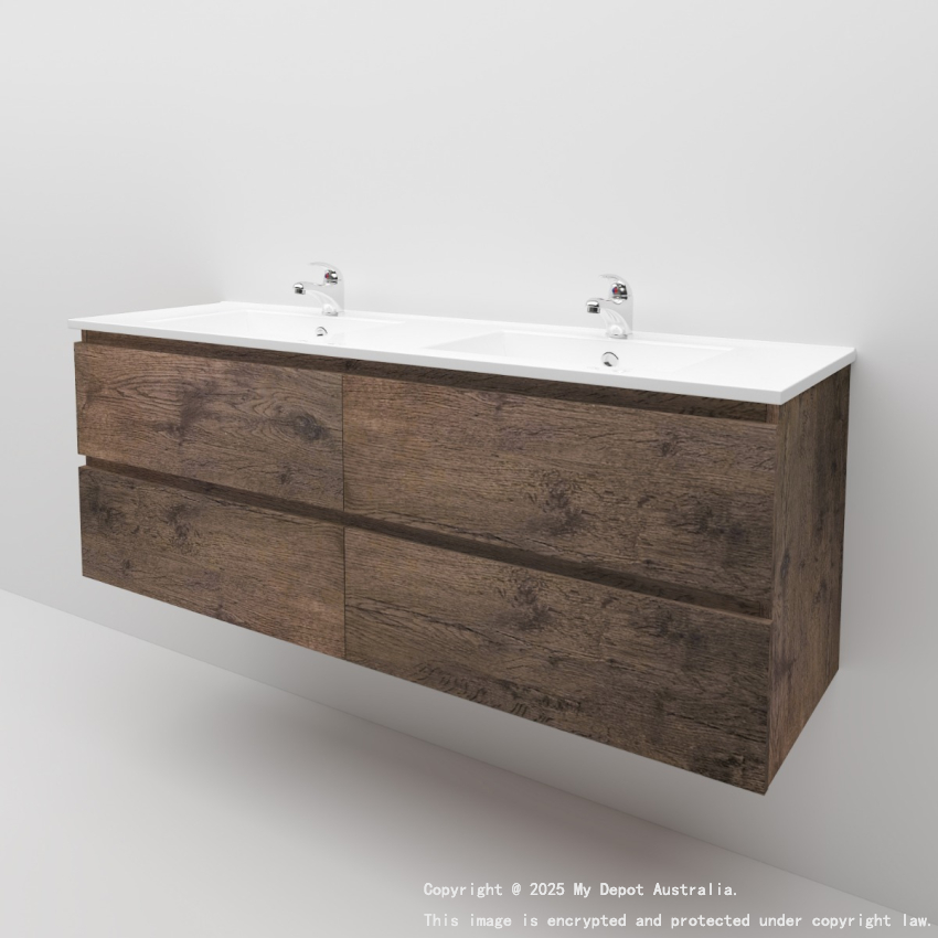 1500mm Dark Oak MDF Bathroom Vanity 4 Drawers Wall Hung Cabinet Only 