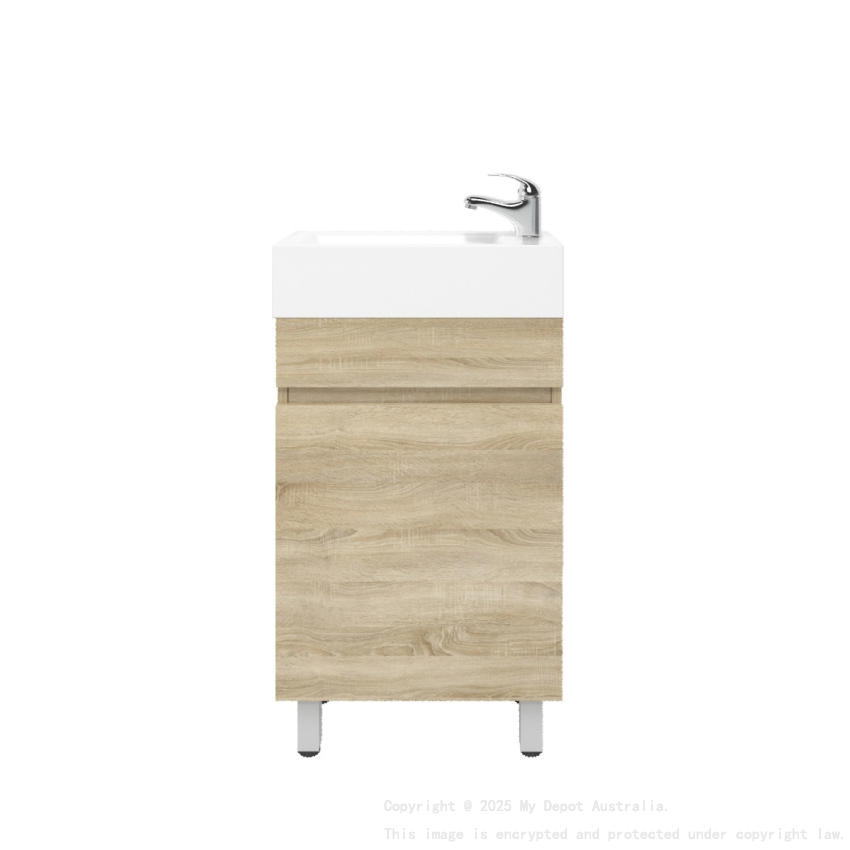 500mm White Oak MDF Bathroom Vanity Single Door Free Standing Cabinet Only