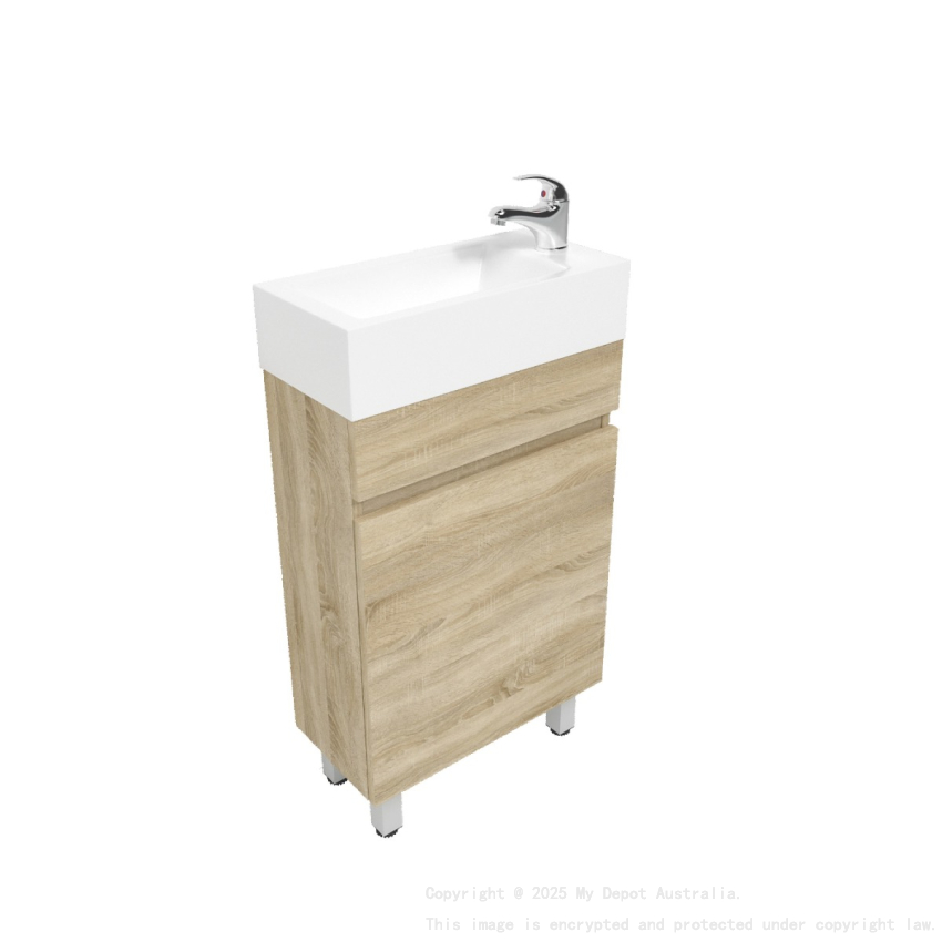 500mm White Oak MDF Bathroom Vanity Single Door Free Standing Cabinet Only