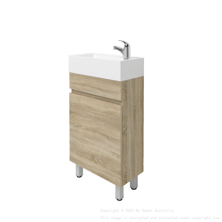 500mm White Oak MDF Bathroom Vanity Single Door Free Standing Cabinet Only