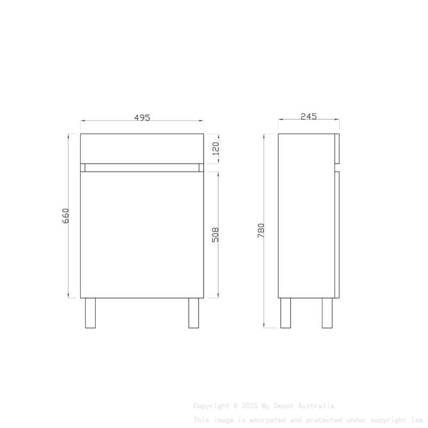 500mm Dark Grey MDF Bathroom Vanity Single Door Free Standing Cabinet Only